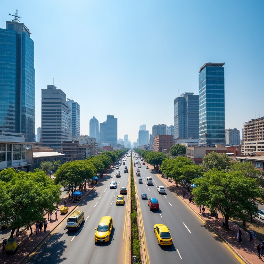 Modern Accra cityscape with business district buildings